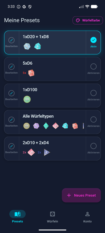 Preset-Liste