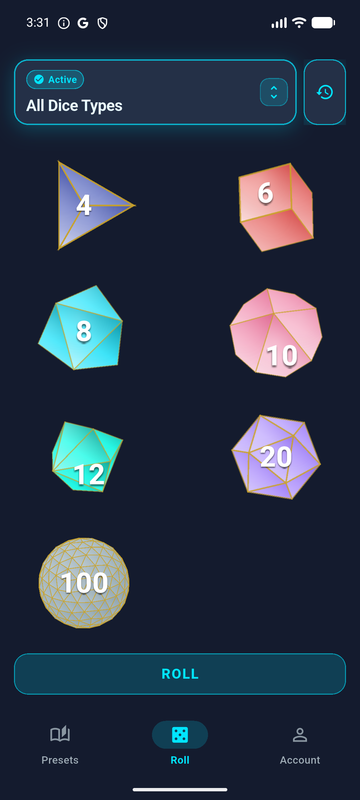 Seven dice types