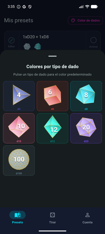 Colores de dados