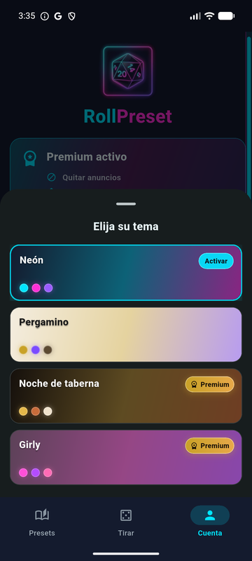 Temas de la app