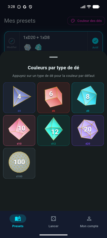 Couleurs des dés