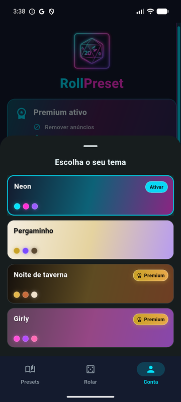 Temas da app
